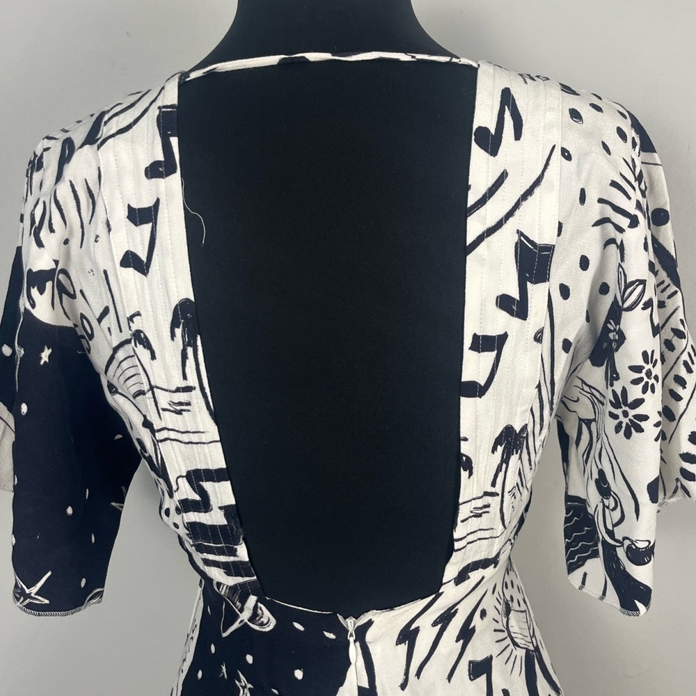 Farm Rio Black & White Cutout Maxi Dress Resortwear Vacation Size small pop art - Picture 4 of 7